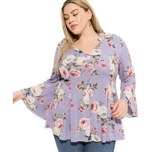Torrid Fit & Flare Rayon Slub Button-Front Top Romantic Roses Floral Dusk NWT 5X